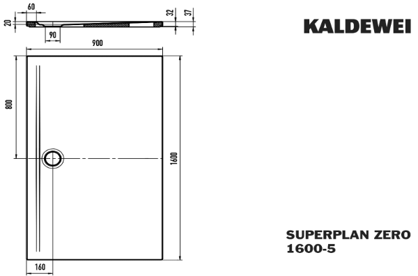 Kaldewei Superplan Zero receveur de douche acier 1600 x 900 x 200 mm - blanc mat