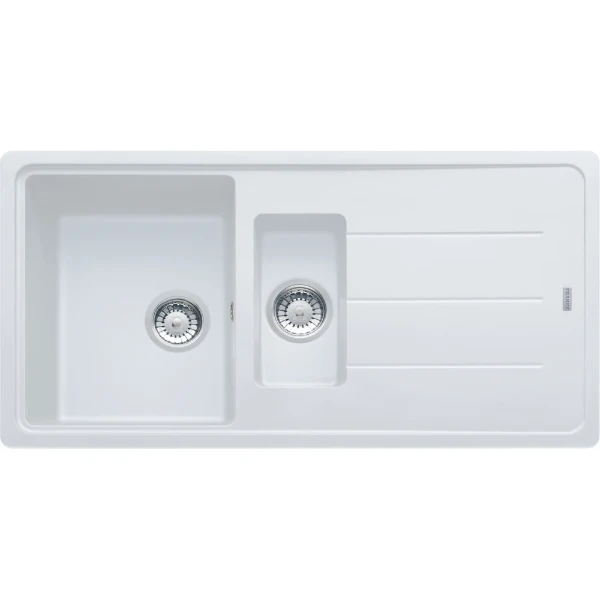 Franke Basis - Evier à encastrer / 970 x 500 mm / 1+1/2 bassin / Blanc metallisé / Réversible