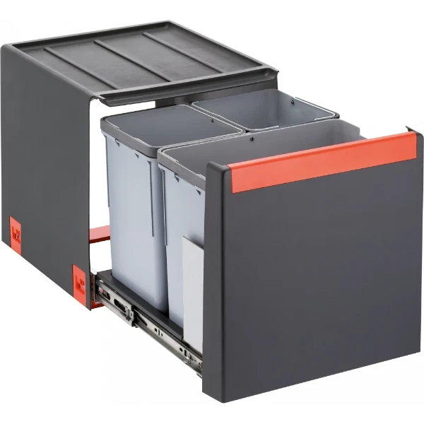 Franke Cube - Séparateur de déchets / Ouverture latérale / 400  mm/ 1 x 14 l + 2 x 7 l / Raccord porte-récipient