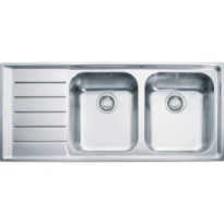 Franke Neptune - Evier à encastrer / 1160 x 510 mm / 2 bassins / Lisse / Egouttoir à gauche