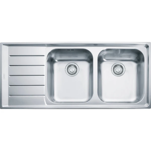 Franke Neptune - Evier à encastrer / 1160 x 510 mm / 2 bassins / Lisse / Egouttoir à gauche