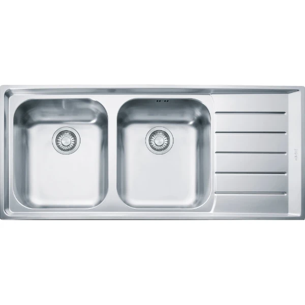 Franke Neptune inbouwspoeltafel 1160 x 510 mm - 2 bakken - glad - druipblad rechts