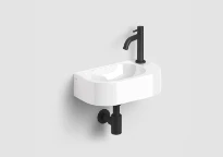 Clou InBe ensemble lave-mains 7 lave-mains céramique 410 x 225 x 110 mm - blanc - avec trou de robinet - avec robinet eau froide noir mat - avec siphon design noir mat