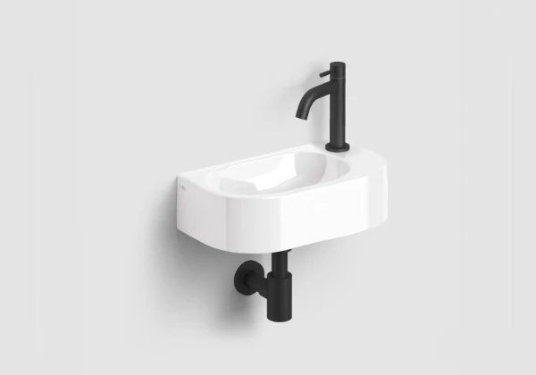 Clou InBe ensemble lave-mains 7 lave-mains céramique 410 x 225 x 110 mm - blanc - avec trou de robinet - avec robinet eau froide noir mat - avec siphon design noir mat