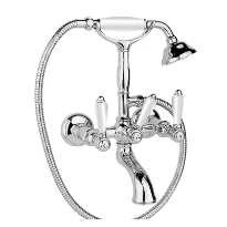 MELANGEUR BAIGNOIRE DUO-COMMANDE COTTAGE chromé petit mont blanc avec invenseur-douchette-support-flexible