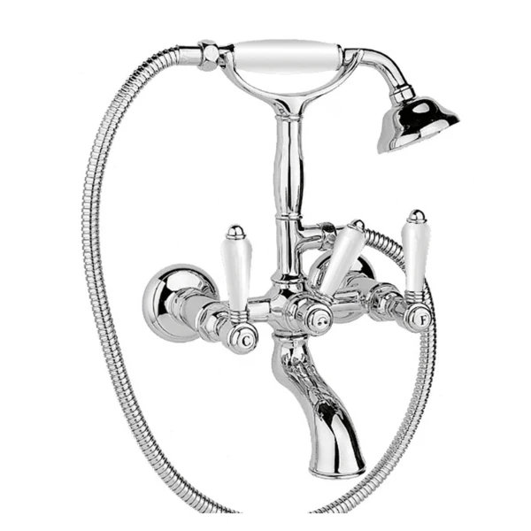 MELANGEUR BAIGNOIRE DUO-COMMANDE COTTAGE chromé petit mont blanc avec invenseur-douchette-support-flexible