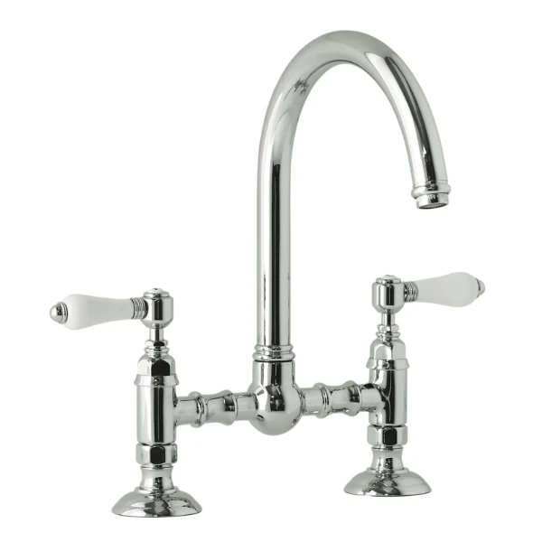 TWEEGREEPS- KEUKENMENGKRAAN COTTAGE PETIT MONT BLANC brugmodel chroom m/draaibare uitloop