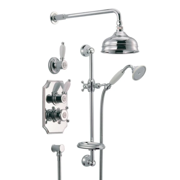 ENSEMBLE DOUCHE COTTAGE VICTORIAN chromé thermostat a encastr douche de tete-douchette-inverseur-flexible