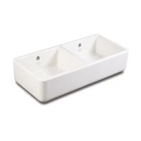 EVIER COTTAGE 995 - 465 o 229 ! blanc classiec double bowl 2 cuves kit trop plein compris - sans bonde