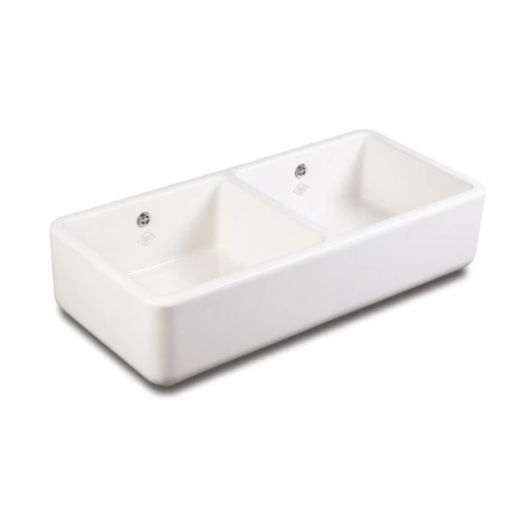 EVIER COTTAGE 995 - 465 o 229 ! blanc classiec double bowl 2 cuves kit trop plein compris - sans bonde