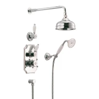 Cottage Victorian ensemble de douche robinet thermostatique encastré chromé Douche de tête-douchette-inverseur-support