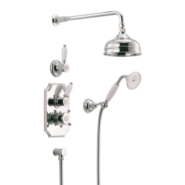 Cottage Victorian ensemble de douche robinet thermostatique encastré chromé Douche de tête-douchette-inverseur-support