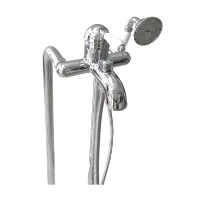 MELANGEUR BAIGNOIRE MONO-COMMANDE COTTAGE TRADITIONAL chromé poignee porcelaine avec garniture de douche