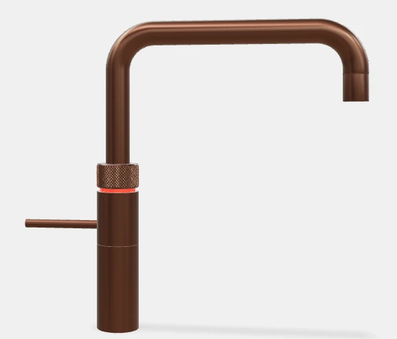 Quooker robinet fusion square  - robinet à eau froide - chaude et bouillante avec bouton-poussoir (deux fois) rotatif avec sécurité enfants - cuivre rosé
