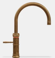 Quooker robinet classic fusion round  - robinet à eau froide - chaude et bouillante avec bouton-poussoir (deux fois) rotatif avec sécurité enfants - laiton patiné