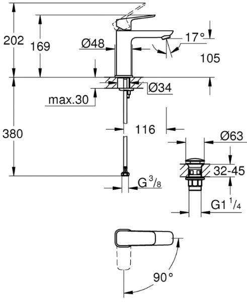 Grohe Cubeo M mitigeur de lavabo avec clic-clac - noir mat