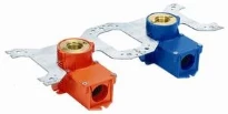 Begetube boite à encastrer pour parois creuses 90° FM 1/2 x M24 - bleu - avec collier de fixation