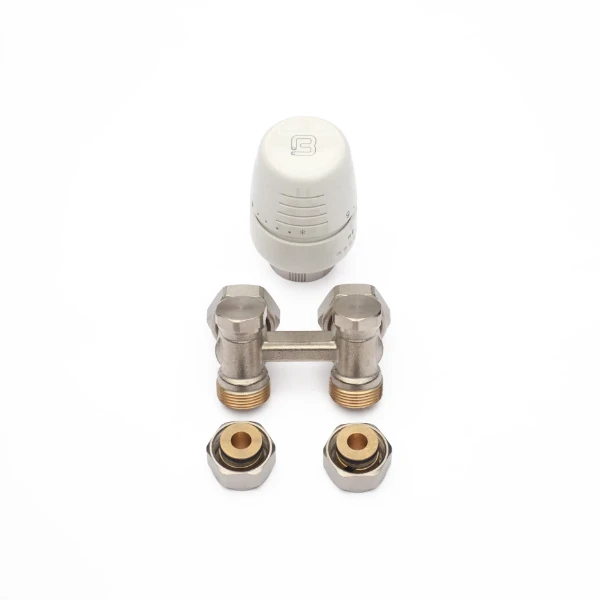 Begetube set radiateur de raccordement 6 avec bloc H pour raccordement mural, tête TH type 5000 et 2 raccords bicône pour tuyaux Alpex M24 x 16/2 mm