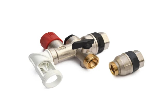 ProOne boilerveiligheidsgroep draaibare afvoer MF EK3/4 x 3/4 - met 2 electrolysekoppeling - inox zitting - rood