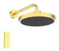 Ideal Standard IdealRain Solos pomme de tête ø 330 mm 3f avec éclairage led+télécommande (kit 2), 12 l/min et bras de douche 400 mm. brushed gold