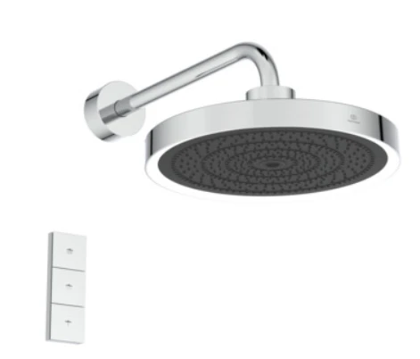 Ideal Standard IdealRain Solos pomme de tête ø 330 mm 3f avec éclairage led+télécommande (kit 2), 12 l/min et bras de douche 400 mm. Chromé