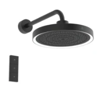 Ideal Standard IdealRain Solos pomme de tête ø 330 mm 3f avec éclairage led+télécommande (kit 2), 12 l/min et bras de douche 400 mm. silk black