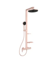 Ideal Standard Alu+ système de douche avec ceraflow mélangeur de douche, douchette idealrain ø 100 mm 8 l/min 2f, pomme de tête ø 260 mm 12 l/min 2f, idealflex 1750 mm et 2 tablettes rosé