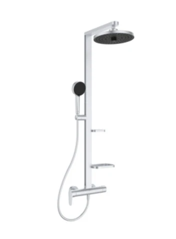 Ideal Standard Alu+ système de douche avec ceraflow mélangeur de douche, douchette idealrain ø 100 mm 8 l/min 2f, pomme de tête ø 260 mm 12 l/min 2f, idealflex 1750 mm et 2 tablettes silver