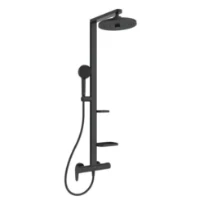 Ideal Standard Alu+ système de douche avec ceraflow mélangeur de douche, douchette idealrain ø 100 mm 8 l/min 2f, pomme de tête ø 260 mm 12 l/min 2f, idealflex 1750 mm et 2 tablettes silk black