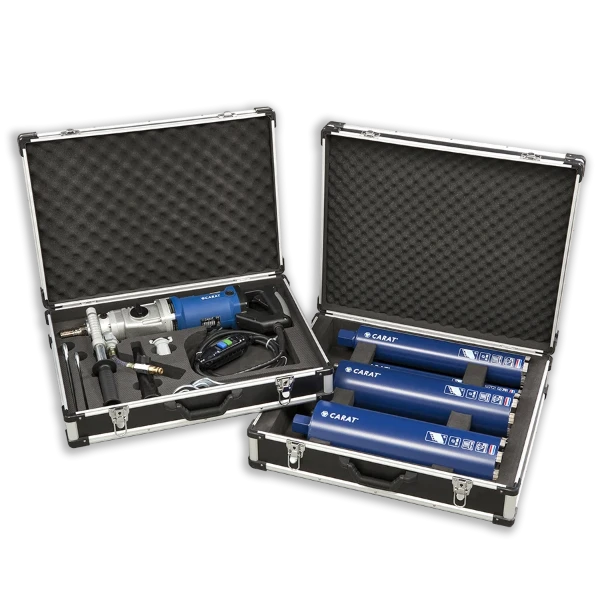 Carat A-2211 promoset nat-droogboormachine + Briljant borenset 2 in koffer (41, 61, 81, 111 & 131 mm) + statief S-1803