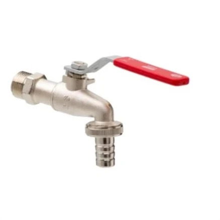 Arco Garden robinet à boisseau sphérique double service avec poignée (rouge) MM 3/4 x 3/4 - nickelé - avec raccord de tuyau d'arrosage