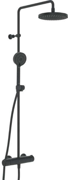 Hansa Hansamicra douchethermostaatset - zwart mat - Micra douchethermostaat - hoofddouche rond 200 mm - handdouche - doucheflexibel 1/2 x 1750 mm
