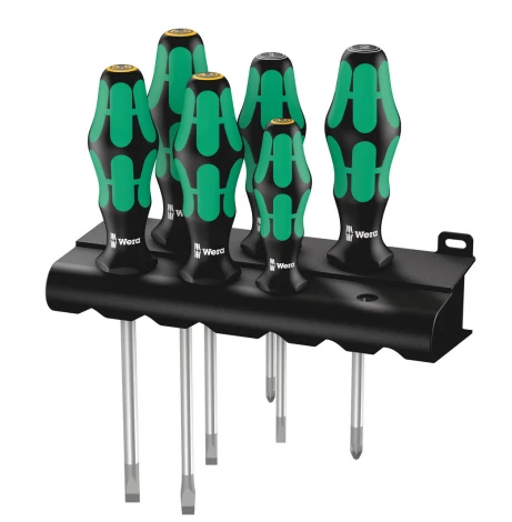 WER05105656001 Wera 334/355/6 schroevendraaierset Kraftform Plus Lasertip + houder - Rack
