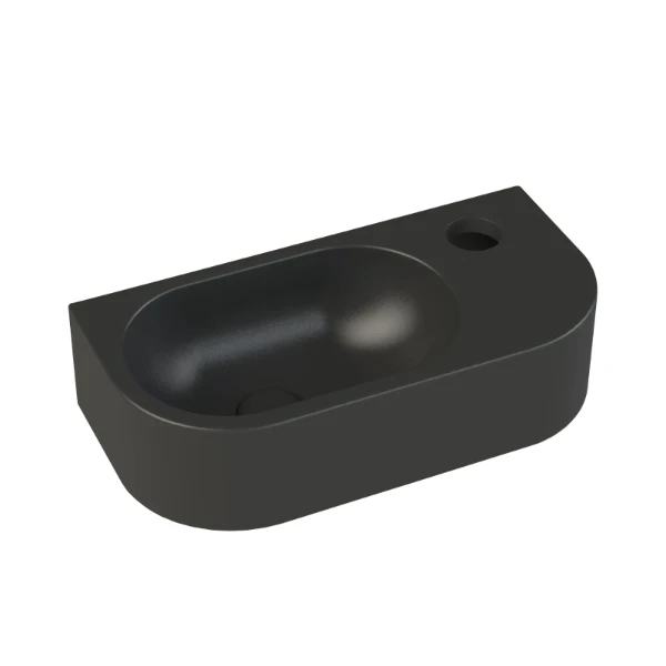 Procasa Jules 2.0 lave-mains arondi 400 x 200 x 100 mm - noir mat - trou de robinet droite - sans trop-plein