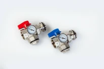 Comap UFH V9021 équerree set vanne à bille avec thermomètre 4/4 x 4/4 (bleu/rouge) - prix par set