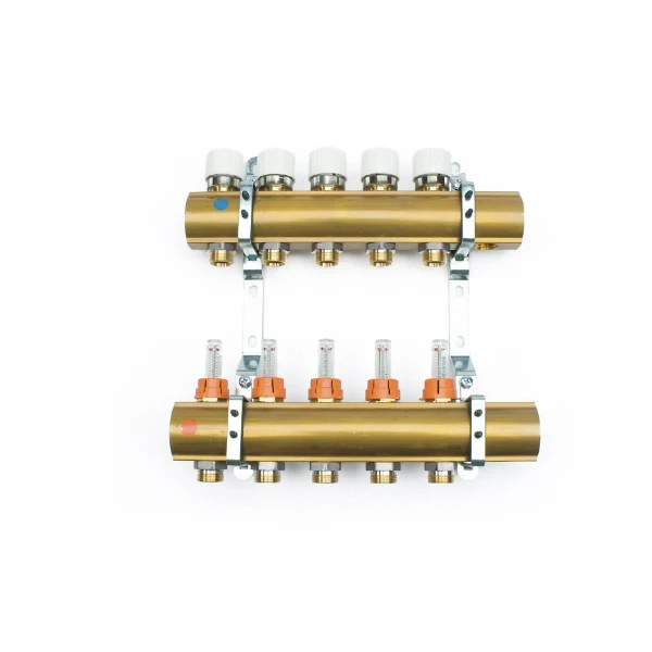 Begetube UFH messing collectorset vloerverwarming met ingebouwde debietmeters en regelkranen 5/4 - 3 x M24 - ophangbeugels 200 mm - met vul- en aflaatkranen