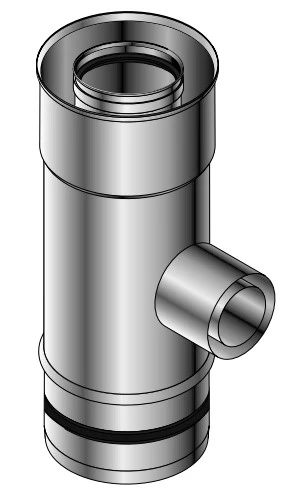 Roccheggiani CLV T-stuk 90° 130/200 mm met aftakking 80/125 - inox