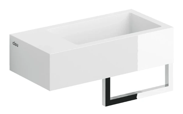 CL/03.08032.02 Clou Flush 3 handenwasser 360 x 180 x 90 mm - waskom rechts - wit - mineraal marmer - zonder kraangat - zonder overloop - met plug - met handdoekhouder - chroom
