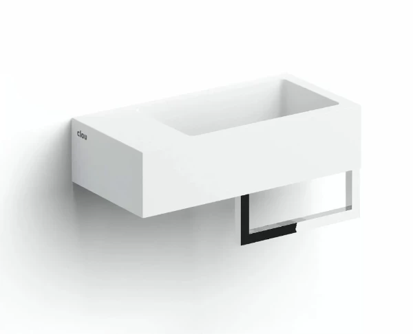 CL/03.13032.02 Clou Flush 3 handenwasser 360 x 180 x 90 mm - waskom rechts - wit mat - aluite - zonder kraangat - zonder overloop - met plug - met handdoekhouder - chroom