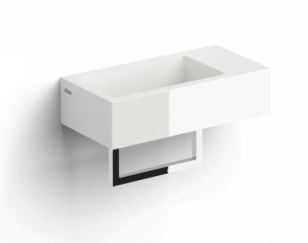 Clou Flush 3 lave-mains 360 x 180 x 90 mm - cuvette gauche - blanc - marbre minéral - sans trou de robinet - sans trop-plein - avec bouchon - avec porte-serviettes - chromé