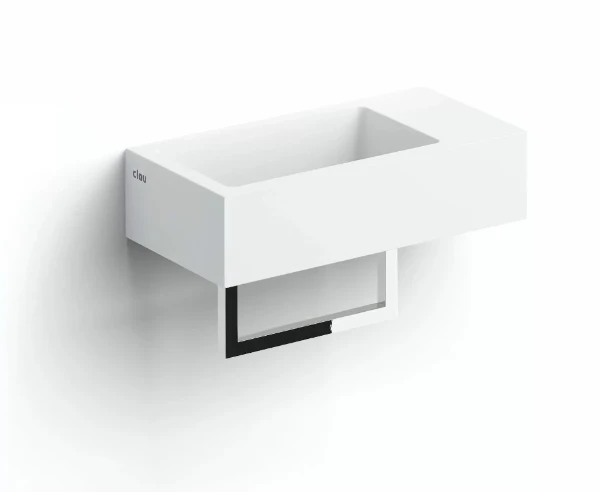 CL/03.13031.02 Clou Flush 3 handenwasser 360 x 180 x 90 mm - waskom links - wit mat - aluite - zonder kraangat - zonder overloop - met plug - met handdoekhouder - chroom