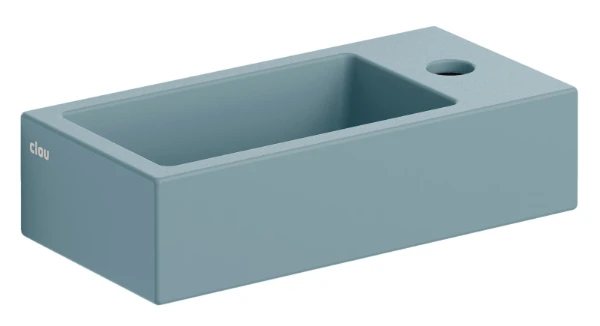 CL/03.38030 Clou Flush 3 handenwasser 360 x 180 x 90 mm - blauw mat - met kraangat rechts - zonder overloop - met plug