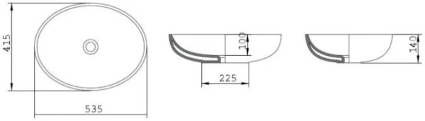 Conima Thin Oval opbouwwastafel 535 x 415 x 140 mm - wit mat - porselein - zonder kraangat - zonder overloop