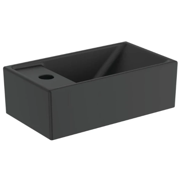 Ideal Standard i.life S lave-mains 370 x 210 mm - noir mat - avec trou de robinet gauche - sans trop-plein