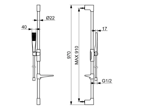 Hansa HansaAurelia set de douche 110 mm 1-jet avec barre 970 mm en flexible 1750 mm - chromé