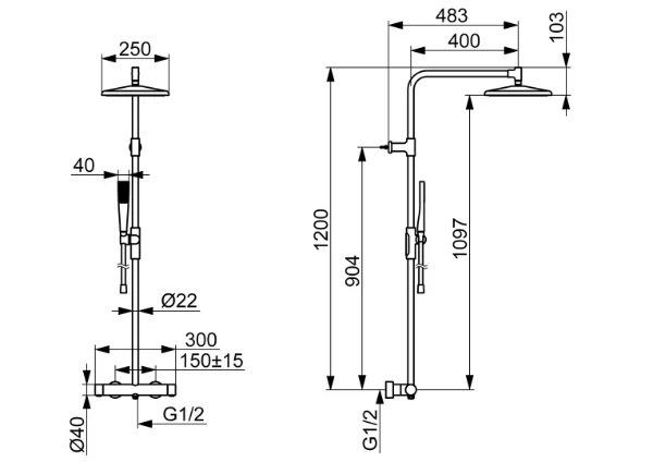 Hansa HansaAureliaa douchethermostaat met doucheset 110 mm 1-jet met regendouche 250 x 250 mm - met glijstang en flexibel 1750 mm - chroom