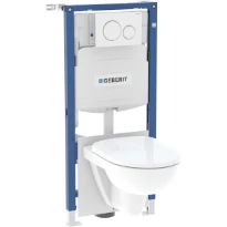 Geberit Selnova In One Box toilette suspendue 355 x 530 mm PACK rimfree (Systemfix + toilette suspendue rimfree + abattant Softclose/Quick Release + Sigma20 drukplaat) sans rebord – blanc/chroom