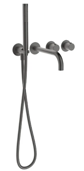 Procasa Vivo afwerkset badthermostaat met omsteller inclusief uitloop & handdouche - Gun Metal PVD - staal mat PVD