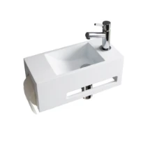 Aqua Prestige Sentodesign lave-mains 400 x 180 x 160 mm - blanc mat - solid surface - avec trou de robinet droite - sans trop-plein - avec porte-papier et logement pour serviette