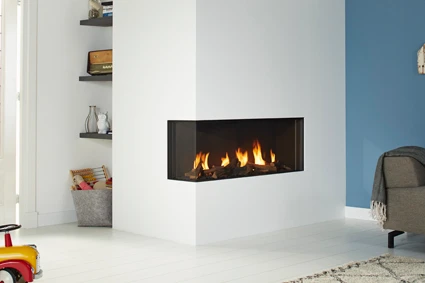 DRU Global gassfeerhaard op aardgas 100 BF corner links zwart glad
